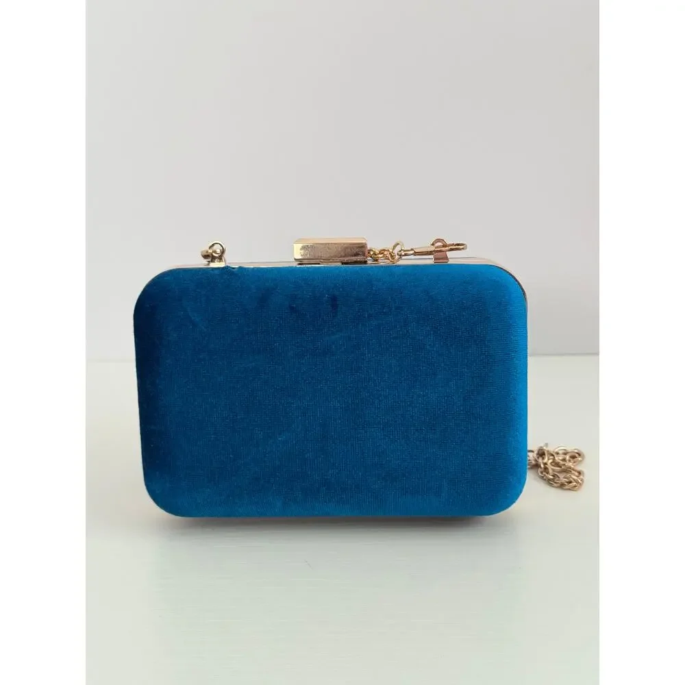 Who What Wear Teal Velvet Clutch Gold Chain Evening Bag Target - Picture 6 of 13